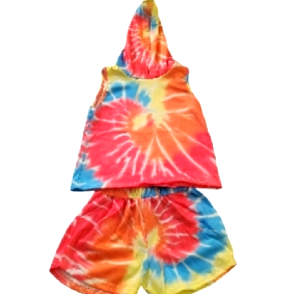 2 piece girls hoodie colorful tie dye outfit NEW XL 5/6